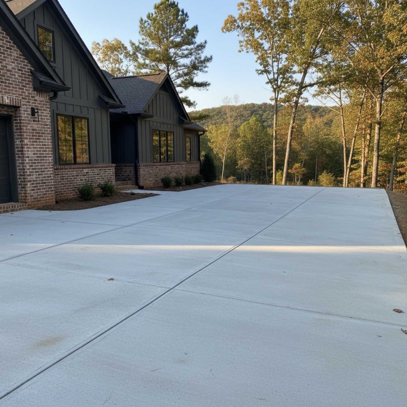 Freshly finished residential concrete driveway by DFence Co at a home in Greenville SC