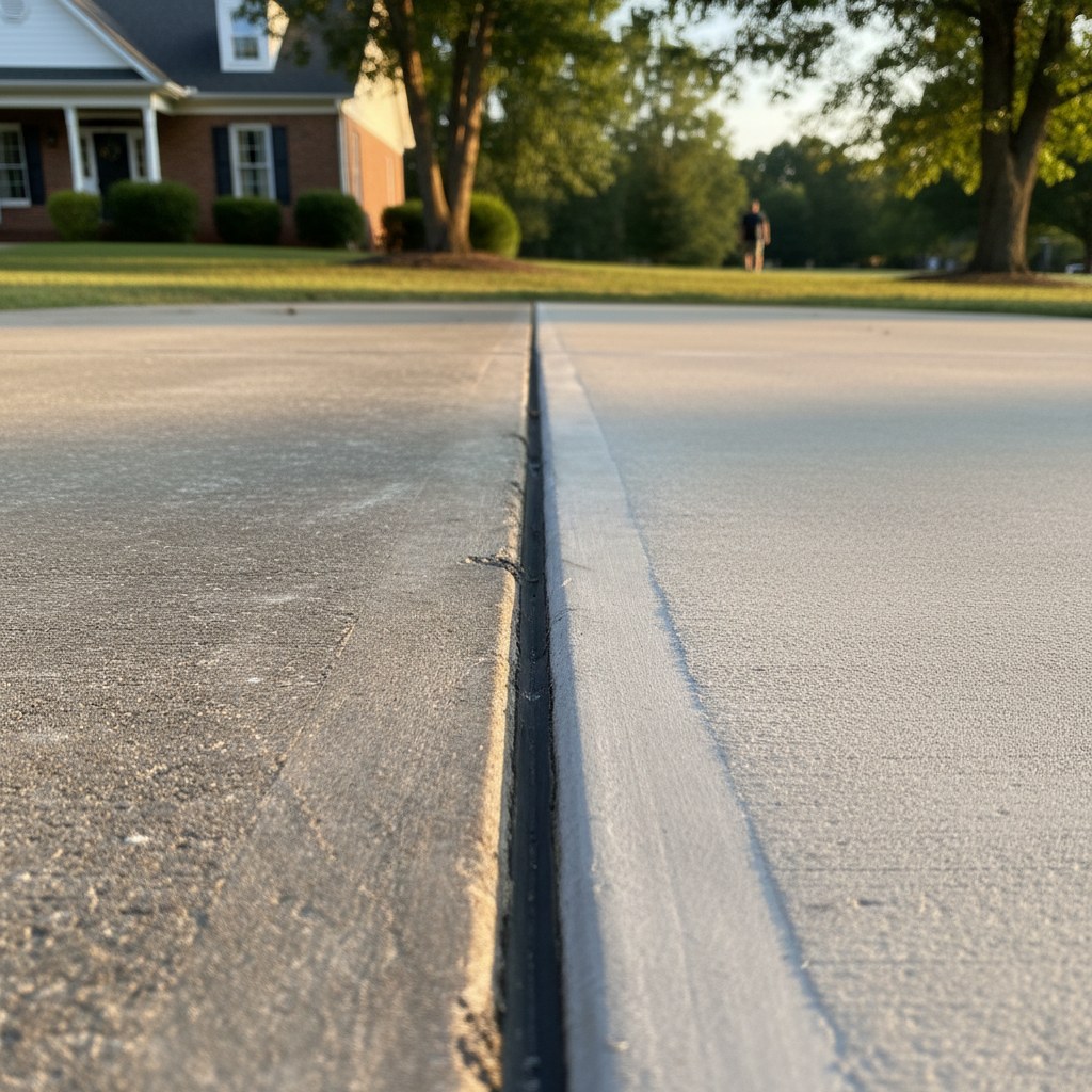 Seam between aged concrete and fresh extension pour