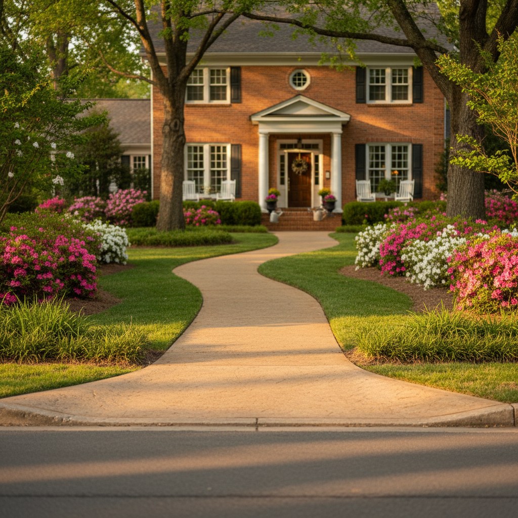 Residential concrete walkway to front porch
