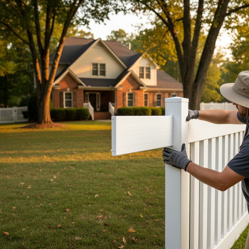 Vinyl fence panel slid into post during install