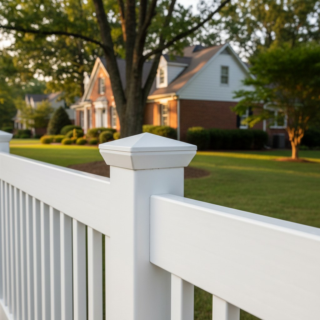 Vinyl fence cap and top rail detail