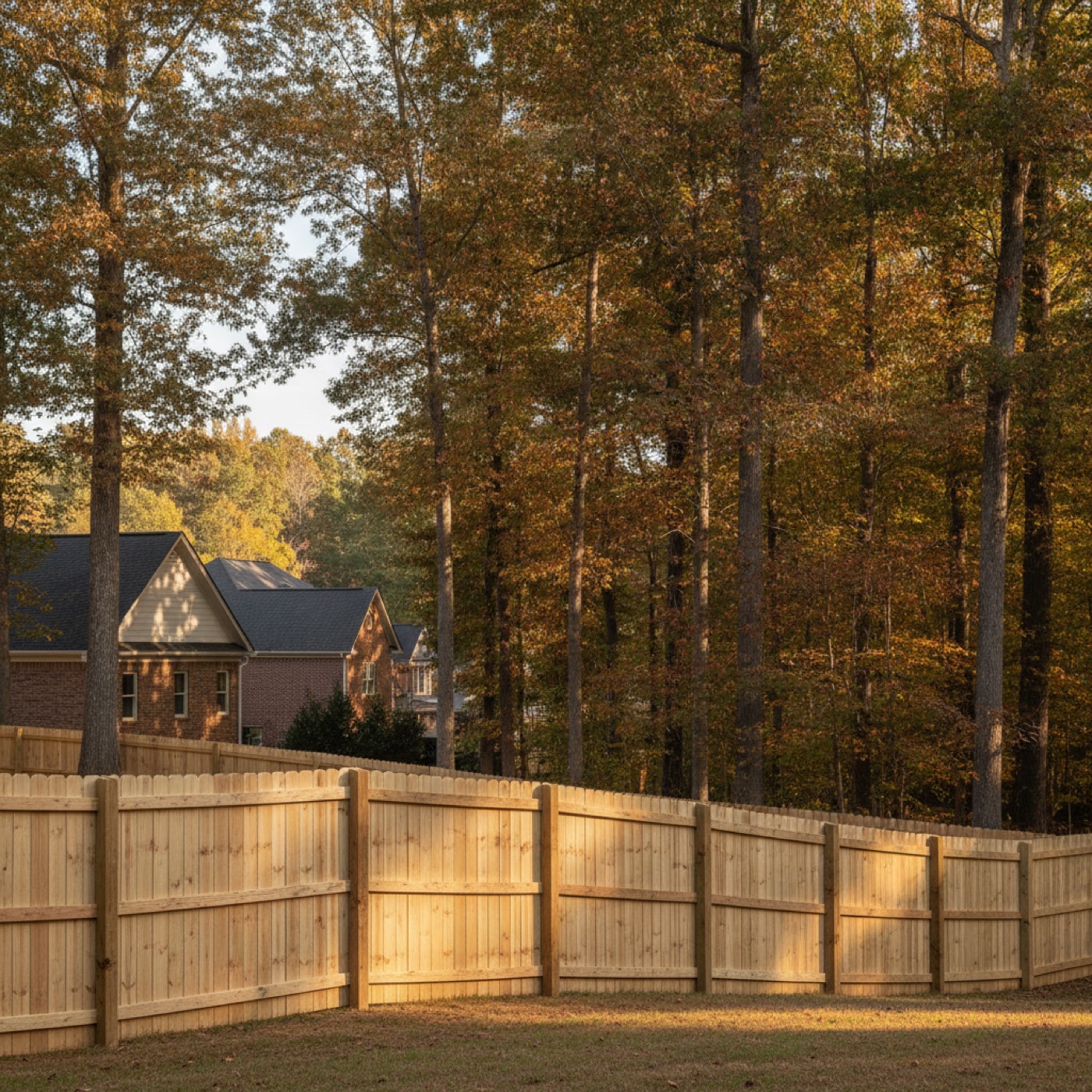 Wood fence installation in progress