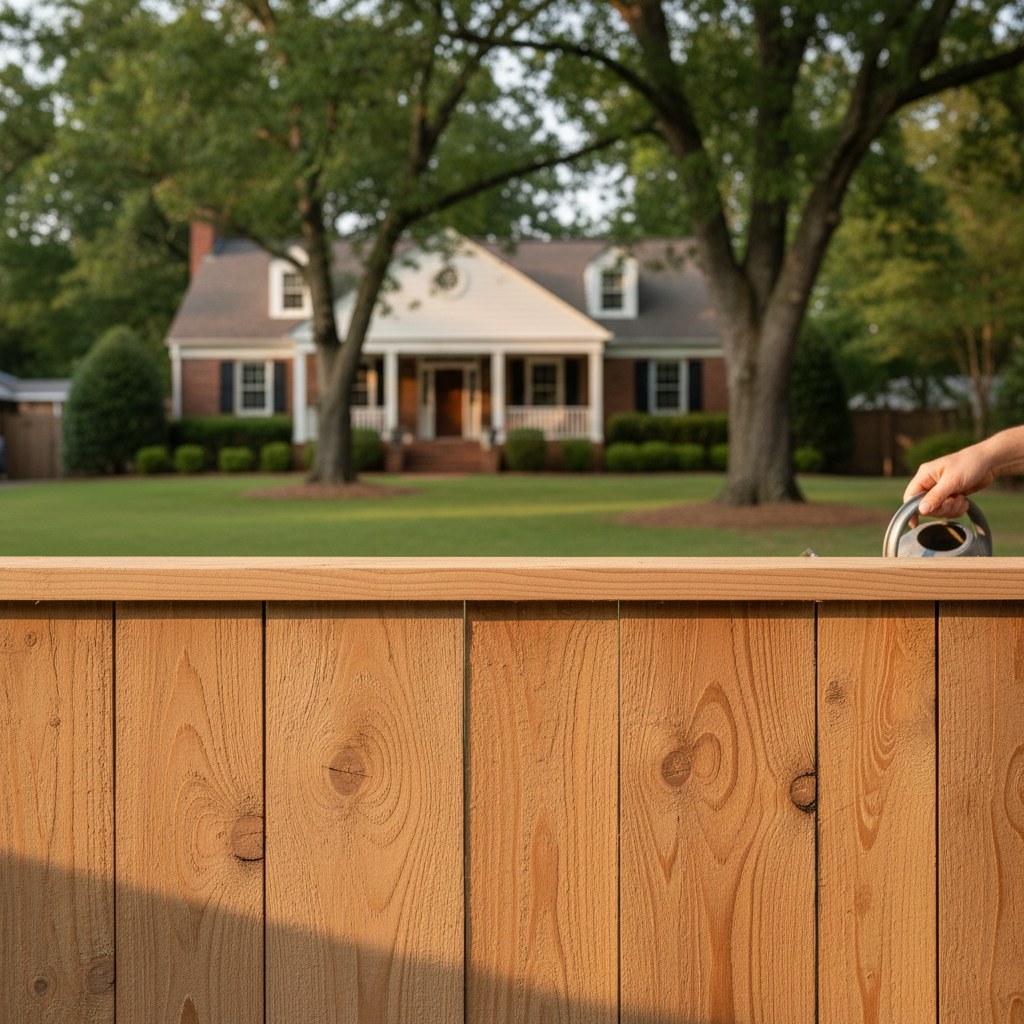 Cedar wood fence cap rail and grain detail