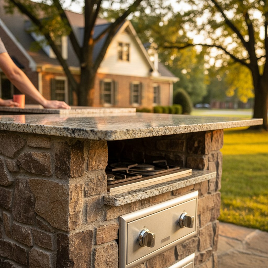 Outdoor kitchen granite countertop detail