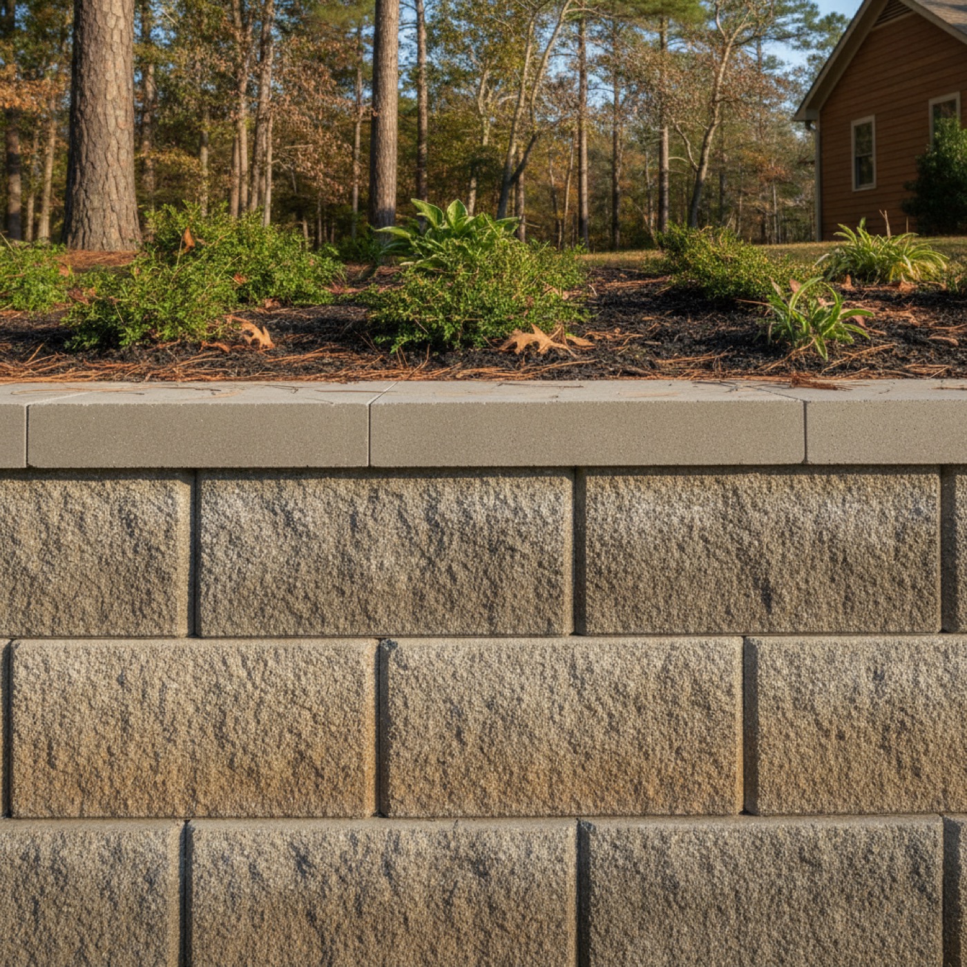 Retaining wall cap block and drainage detail